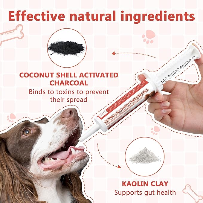 Activated Charcoal Paste for Dogs Cats, Puppy & Pet Poisoning Kit, Toxin Absorber for Pet Emergency, Aids Digestive System Recovery, 30 ml