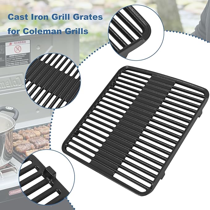 Cast Iron Grill Grate Replacement for Coleman Tabletop 2-in-1 Camping Grill, Cooking Grid Part for Coleman Classic 2-Burner 2157480 ‎2000020925 2000020929 2000038016 Propane Grill & Stove