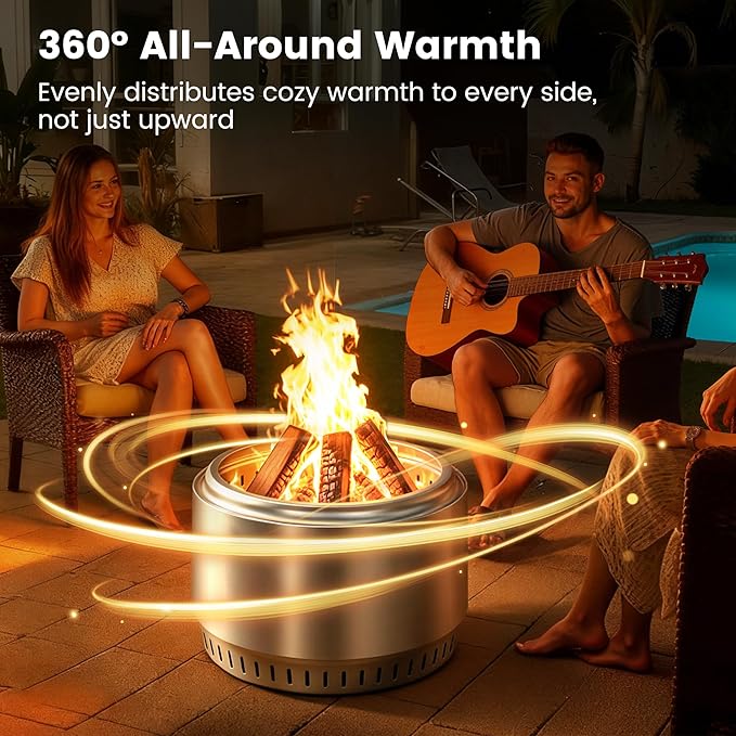 Amopatio 21'' Fire Pit Outdoor Smokeless Firepit Wood Burning Outdoor Firepits with Removable Ash Pan, Portable Stainless Steel Fire Pits with Carry Bag for Patio Backyard Camping BBQ