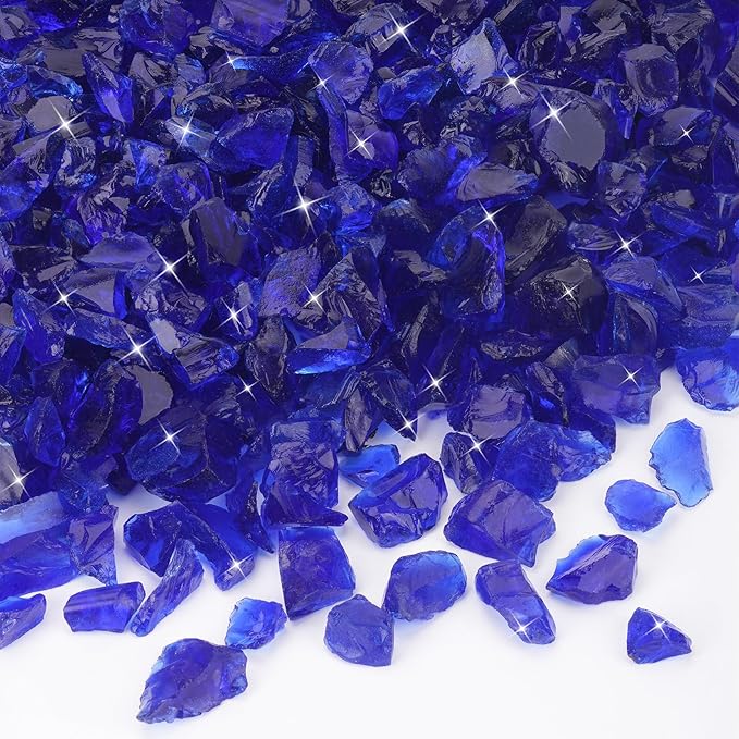 Mr. Fireglass Crushed Fire Glass for Natural or Propane Fire Pit, 10 Pounds Decorative Recycled Fireplace Glass Rocks for Fire Pit Fireplace and Landscaping, High Luster Cobalt Blue
