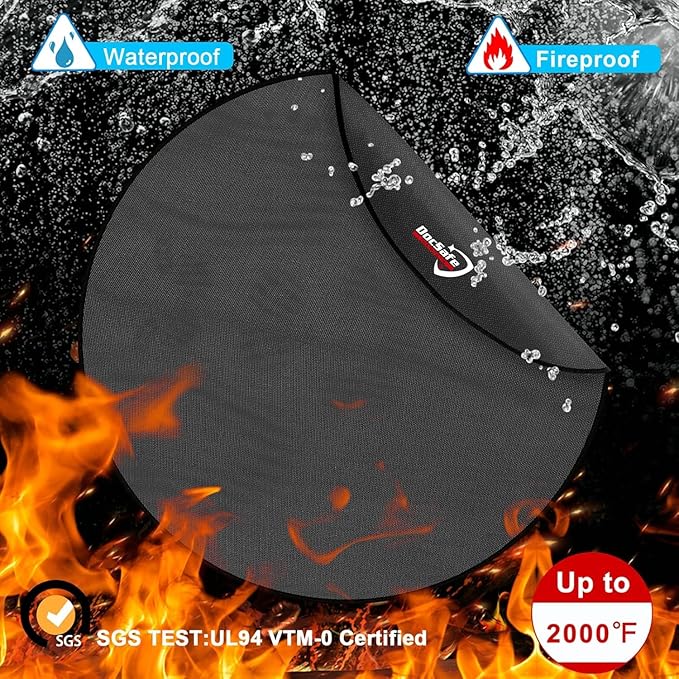 DocSafe 48" Round Fire Pit Mat, 4-Layer Fireproof Under Grill Mat Heat Insulated Indoor Fireplace Pad Protector for Decks,Patios,Grass,Solo Stove Bonfire, Reusable Oil-Proof and Waterproof, Black
