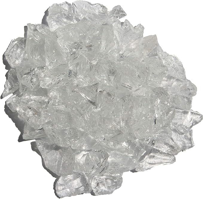 Hiland Fire Pit Fire Glass Ice Clear, Extreme Tempature Rating, Good for Propane or Natural Gas, 10 Pounds, 10lbs, Clear