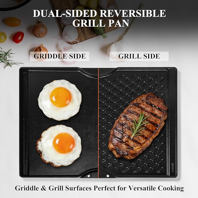 Cast Iron Griddle for Weber Genesis II 300 Series Replacement for Genesis II E-310 E-315 E-325 E-330 E-335 S-310 S-335 S-345 & LX 300 (2017+), 18.75" x 13.25" Flat Top Grill Plate 66095 66802 66805