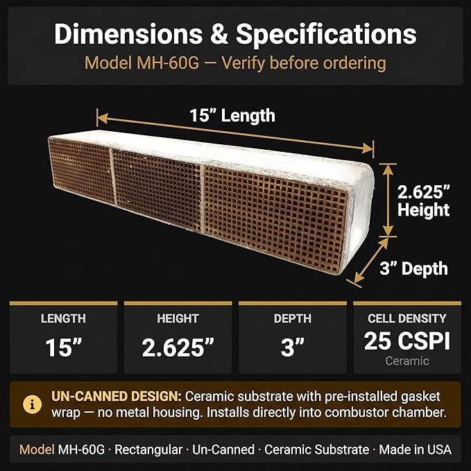 Midwest Hearth Wood Stove Catalytic Combustor Replacement Catalyst IHP Lennox (2.6" x 15" x 3" Ceramic) Made in USA