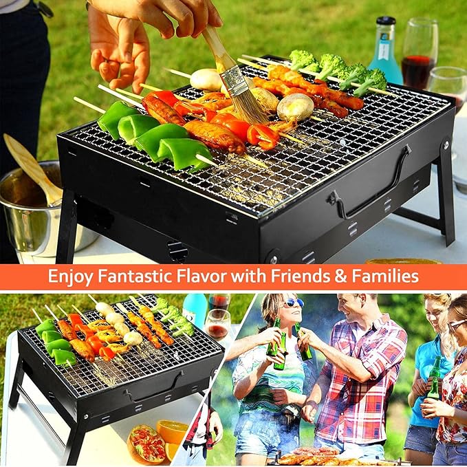 Portable BBQ Grill, Foldable Charcoal Grill Lightweight Smoker Grill for Outdoor Cooking Camping Hiking Picnics Tailgating Backpacking Party (Mini gril(17.7x10x11"))