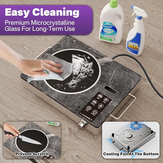 1800W Single Burner Electric Cooktop, Portable Infrared Ceramic Hot Plate with Marble Glass, Touch & Knob Control, Plug-in Stove for All Flat Cookware