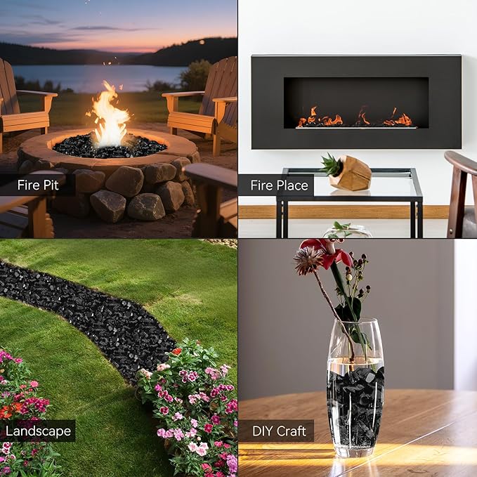 Mr. Fireglass Crushed Fire Glass for Natural or Propane Fire Pit,10 Pounds Decorative Recycled Glass Rocks for Fireplace and Landscaping, High Luster Black