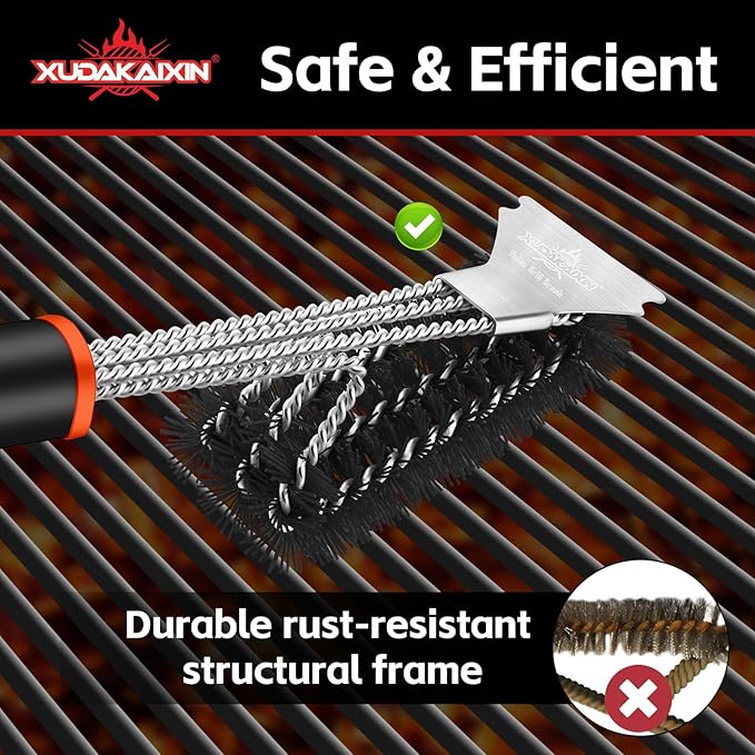 XUDAKAIXIN Grill Brush and Scraper, Safe Nylon Bristles Barbecue Outdoor Grill Brush for Cooled Grates, Extra Strong BBQ Cleaner Accessories (Black)