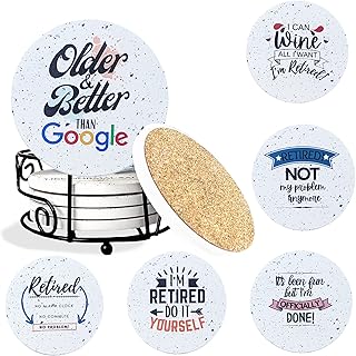 Retirement Gifts for Women & Men, Best Gift for Retired Friends, Co-Worker, Boss, Teachers, Nurses, Mom, Grandma, Retirees, Absorbent Ceramic Coasters w/Holder Gift Box Included
