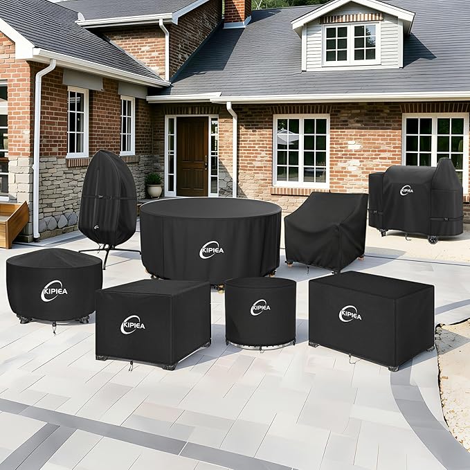 Kipiea Round Fire Pit Cover - Upgraded 600D Strong Tear and UV Resistant, 100% Waterproof Outdoor Firepit Cover for 36" D x 24" H Round Patio Fire Bowl