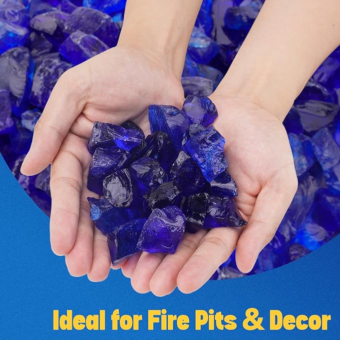 Mr. Fireglass Crushed Fire Glass for Natural or Propane Fire Pit Fireplace and Landscaping, 10 Pounds High Luster Ocean Blue