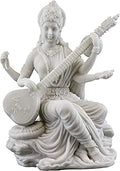 Top Collection Saraswati Statue - Hindu Goddess of Knowledge, Music & Art Sculpture in White Marble Finish- 5.75-Inch Figurine