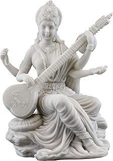 Top Collection Saraswati Statue - Hindu Goddess of Knowledge, Music & Art Sculpture in White Marble Finish- 5.75-Inch Figurine