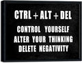 Pyradecor Black Framed Canvas Wall Art Motivational CTRL+ALT+DEL Classroom Positive Quotes Inspirational Poster Canvas Prints for Office Home Decorations