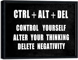 Pyradecor Black Framed Canvas Wall Art Motivational CTRL+ALT+DEL Classroom Positive Quotes Inspirational Poster Canvas Prints for Office Home Decorations