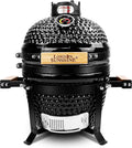 London Sunshine Ceramic BBQ Charcoal Kamado Grill 13 inch Portable Tabletop BBQ Grill with Stainless Steel Grates Black, Black