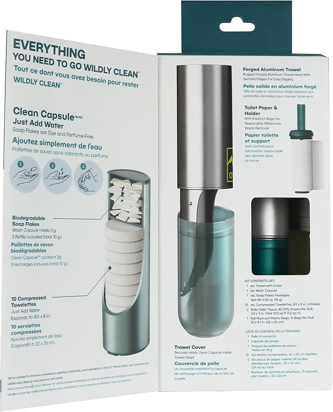 AR Adventure Ready Backpacking Trowel Toilet Kit - Includes Aluminum Camping Shovel, Toilet Paper, Packout Bags, Soap Flakes & Compressed Towelettes