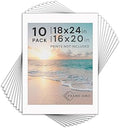 Frame Amo Pack of 10, Precut 18x24 White Mat Boards with 15.5x19.5 Bevel Opening for 16x20 Pictures and Posters, Acid Free and Gallery Grade, Thick 4-Ply and All White Layers with White Core