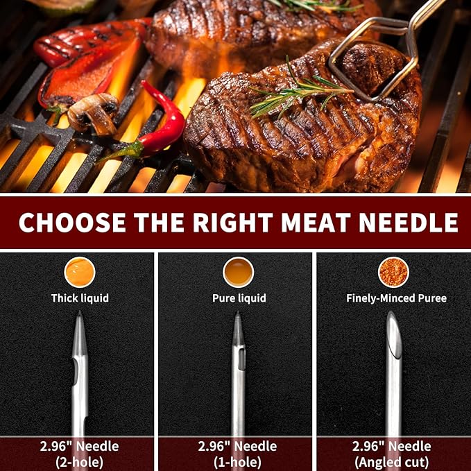 Turkey Meat Injector Syringe Kit with 3 Marinade Needles for BBQ Grill Smoker, 1 Cleaning Brush, 1.7 Oz/50 ml Large Capacity Injector Marinades for Meats Red