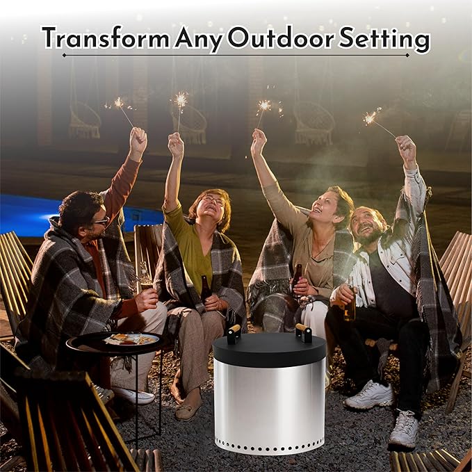 15.5” Round Firepit Lid – Heat Resistant Fire Pit Cover Lid Round for Outdoor Fireplace -16 Gauge Steel Flat Fire Pit Burner Pan Cover with Dual Wooden Handles Snuffer Lid for Patio Fire Pit Ring