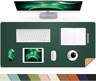 AFIING Cork Desk Mat 35.4" x 17", Dual-Sided Natural Cork & PU Leather Desk Pad, Non-Slip Waterproof Large Mouse Pad for Office, Home & Gaming (Dark Green)