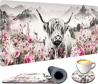 Extra Large Mouse Pad for Desk 35.4 X 15.7 Full Desk Pad for Keyboard and Mouse Mat Desktop Decor and Accessories XXL Mouse Pad for Home Office Mousepad Scottish Highland Cow