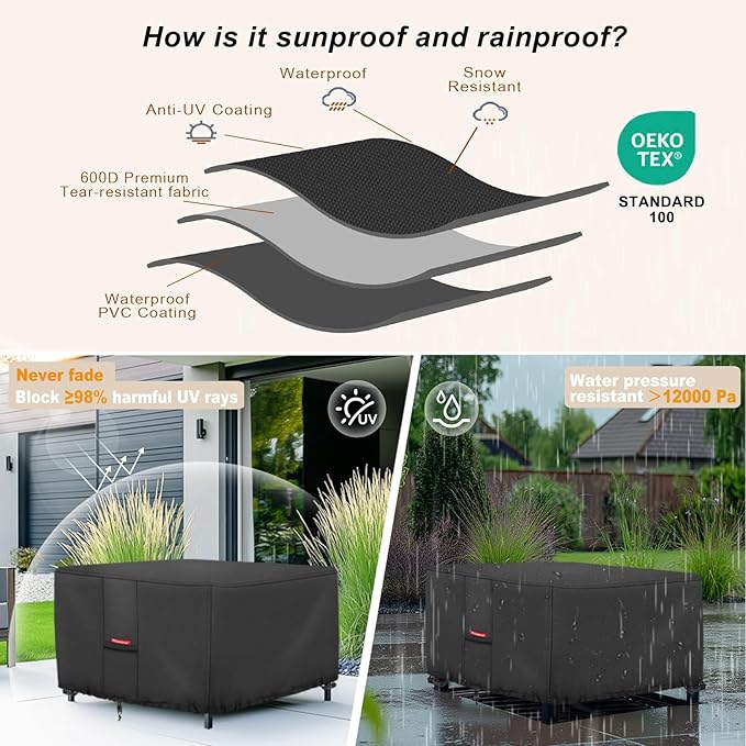 Porch Shield Fire Pit Cover - Waterproof 600D Heavy Duty Fade Resistant Square Patio Fire Pit Table Cover Black - 28 x 28 inch