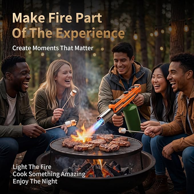 Propane Torch Gun, Adjustable Flame Blow Torch for Cooking, Powerful Grill Torch and BBQ Torch for Charcoal, Fire Torch for Searing Steak, Camping and Outdoor Use (Tank Not Included)