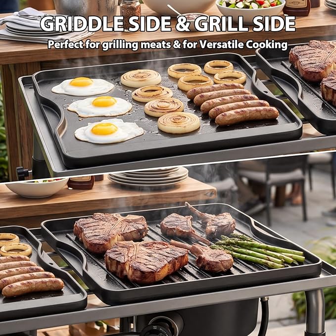 Utheer Reversible Grill Griddle for All Camp Chef 14" & 16" Stoves Cast Iron Griddle, for Camp Chef Explorer 2-Burner Stove,3-Burner, Single Burner Outdoor Stove, 1 Pack