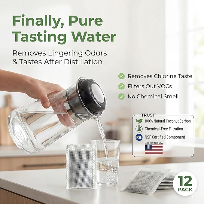 Green Piece Distiller Filters – Activated Charcoal Carbon Sachets (Made in USA) Odor & VOC Absorbing, Compatible with Megahome & Countertop Water Distillers, Coconut Shell Carbon (12 Pack).