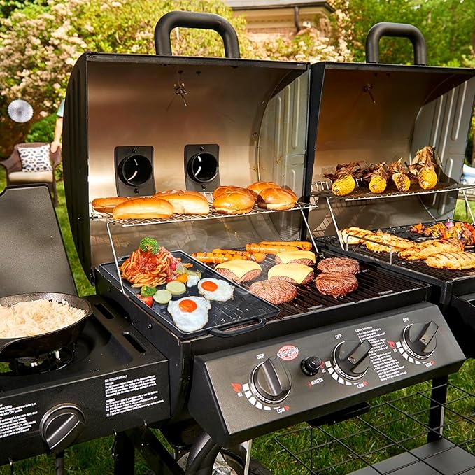 GasSaf Cast Iron Griddle 15x9 Inch, Reversible Double-Sided 2-in-1 Griddle Plate for Two Burners Stovetop, Outdoor Grills and Camping Setups, Cast Iron Grill Pan with Flat & Ribbed Plates