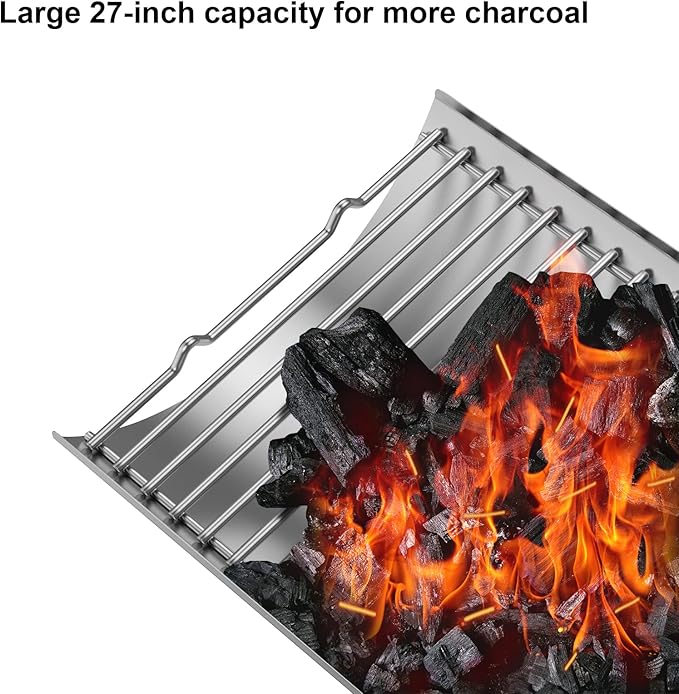 Stainless Steel 27 Inch Charcoal Ash Pan Replacement Parts Chargriller 1224 1324 2121 2222 2727 2828,Charbroil 17302056 Charcoal Grill, BBQ Accessories Ash Tray with 2PCS Fire Grate Hanger