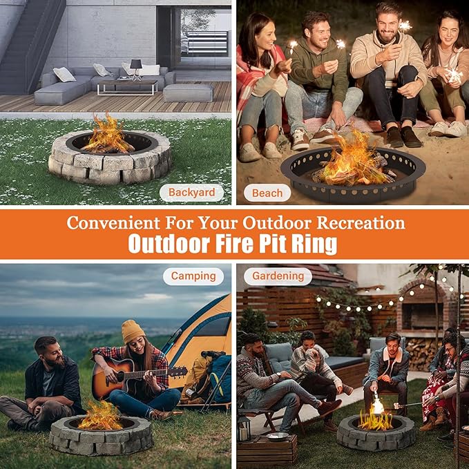 39 Inch Fire Pit Ring for Outside, Large Smokeless Firepit Insert, Wood Burning Fire Pit Rim, DIY Fire Rings for Yard/Garden Bonfires, Outdoor Fireplace, Carbon Steel, Matte Black