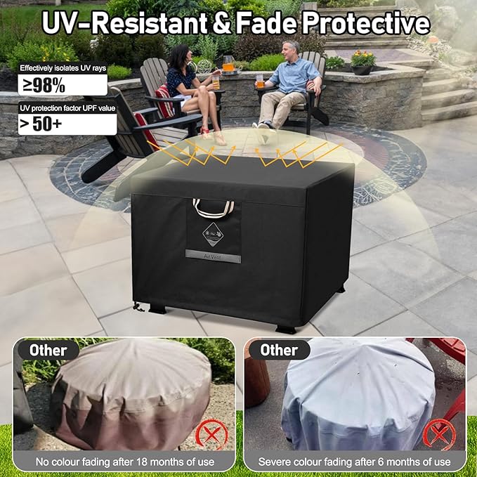 QH.HOME Fire Pit Cover Square, 28 inch Firepit Covers,Heavy Duty Fabric 100% Waterproof, Fits Outdoor for 25inch,27 inch,28 inch Square, Fireplace Cover,Gas Fire Pit Cover (28”L x 28”W x 24”H,Black)