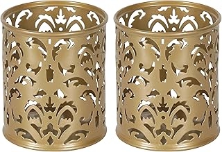 EasyPAG Gold Pen Holder for Desk, 2 Pack Round Pen Organizer, Brush Holder for Vanity, Metal Pencil Cup Organizer for Home, Office, Classroom, School