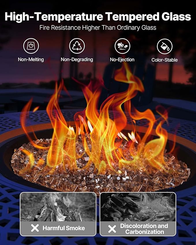 VEVOR Fire Glass, 10 lbs, Copper, 1/4 Inch High-Temperature Resistant Reflective Glass Rocks, Smokeless Fire Pit Stones for Outdoor Table & Landscaping