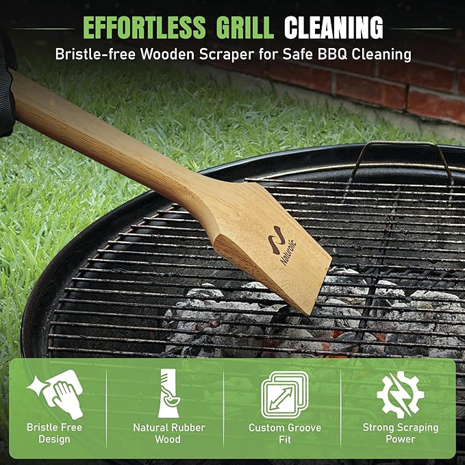 All-Natural Wooden Grill Scraper for BBQ Grilling 14"| Grill Cleaner, Wood Scraper, Grill Grate Cleaner, and BBQ Cleaner | Bristle Free BBQ Scraper for Grill Cleaning | Eco Friendly