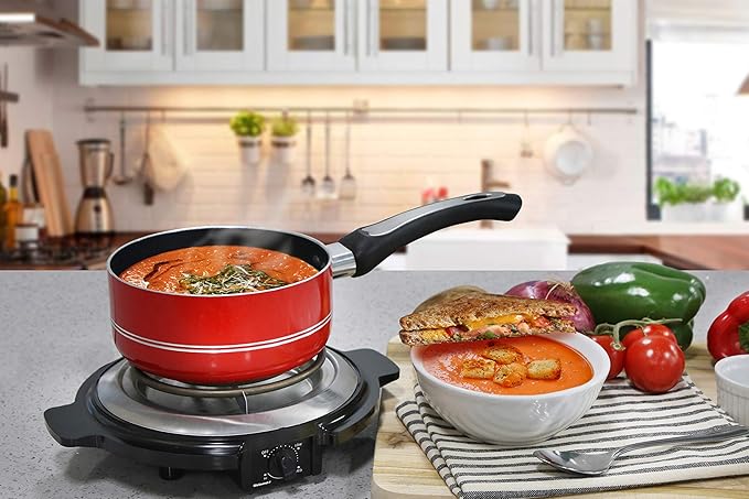 Elite Gourmet ESB-300X Single Countertop Coiled Burner, 1000 Watts Electric Hot Plate, Temperature Controls, Power Indicator Lights, Easy to Clean, Black (Pack of 2)