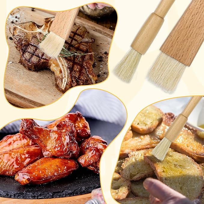 2 Sets Pastry Brush with Wooden Handles Natural Bristles Butter Brush for Cooking Basting Cookings Brushes Beech Oil Basting Brushes Butter Food Brushs for Oil Cooking Bakings Egg Sauce Marinade