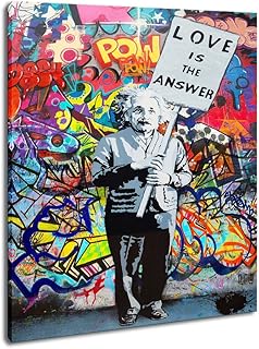 DVQ ART - Framed Art “Love is Answer” Canvas Print Painting Colorful Figure Street Graffiti Wall Art Pics for Living Room Decor Ready to Hang 1 PCS