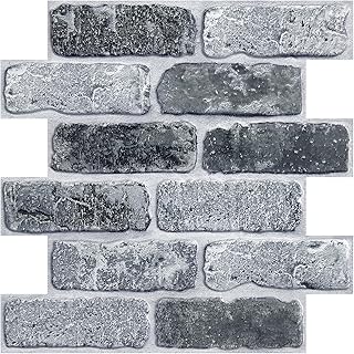 COMSTICKC 3D Faux Gray Brick Wall Panel Peel and Stick, 10 Pcs 12"X12" Small Size Brick Thin PVC Decorative Tiles，Not Real Brick, Designed for Quick DIY Wall Upgrades Indoor