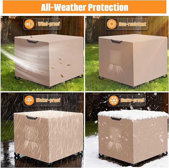 Kovshuiwe Porch Shield Fire Pit Cover Square-600D Fabric Waterproof and Resistant, Fits Outdoor For 28-32 Inch Fire Pit /Table Cover, Gas Fire Pit Cover-32"L x 32"W x 24"H, Khaki