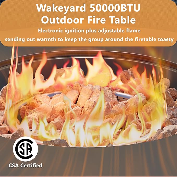 32.5 inch Round Propane Fire Pit, 50000 BTU Gas Fire Pit Table with Steel Lid, Waterproof Cover, 10ft Gas Hose & Gas Tank Base, Lava Rocks, Black