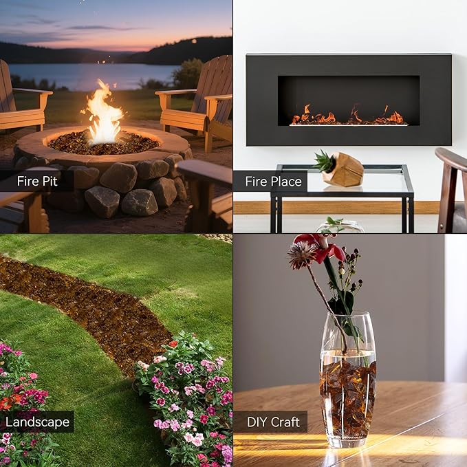 Mr. Fireglass Crushed Fire Glass for Natural or Propane Fire Pit Fireplace and Landscaping,10 lb High Luster Amber