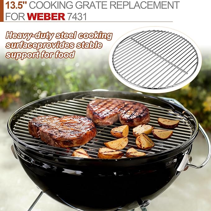 13.5" Cooking Grate & 10.5" Charcoal Grate Kit, Grill Grates Fit for Weber 14'' Smokey Joe Silver&Gold Tuck-n-Carry Charcoal Grills, Heavy-Duty Steel 7431 7439 Replacement for Weber Grate kit
