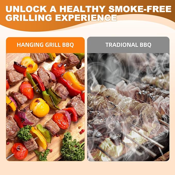 WILLBBQ Large Hanging Charcoal Grills, 360° Barrel Smoker, Stainless Steel Double-Wall Insulated, Portable for Outdoor Camping Patio (Bright Silver)