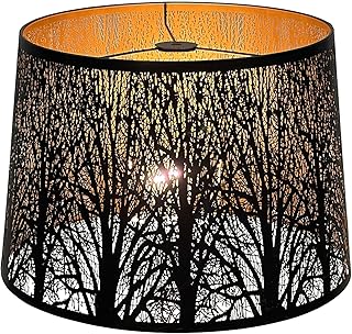 Large Lamp Shade for Table Lamp and Floor Light, 12x14x10 inch Large Lamp with Pattern of Trees, Black Metal Etching Process Spider