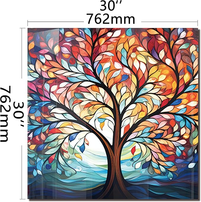 DAIFURONGE Tempered Glass Backsplash for Kitchen, Tree of Life Art Stove Backsplash Protector - Easy to Clean Wall Decor (Art Deco 2, 30"x30"(76.2x76.2cm))