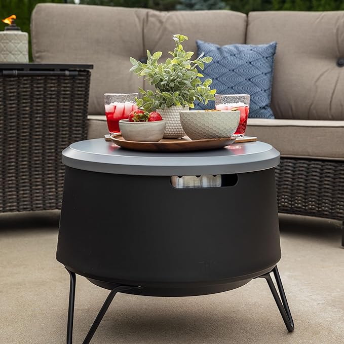 TIKI Social & Huddle Tabletop Fire Pit Cover - 21" Durable Powder Coated Steel Lid - Weather-Resistant Outdoor Fire Pit Protection - Converts Fire Pit into Table - Patio & Backyard Accessory, Gray