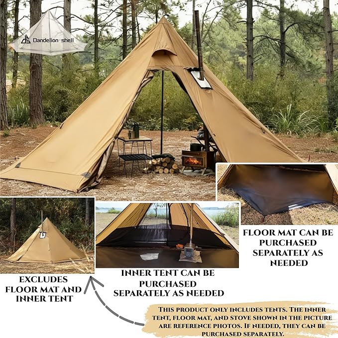 Hot Tent with Stove Jack – 4 Season Waterproof & Windproof Shelter for 1–4 People, Lightweight for Camping, Hiking, Hunting & Fishing
